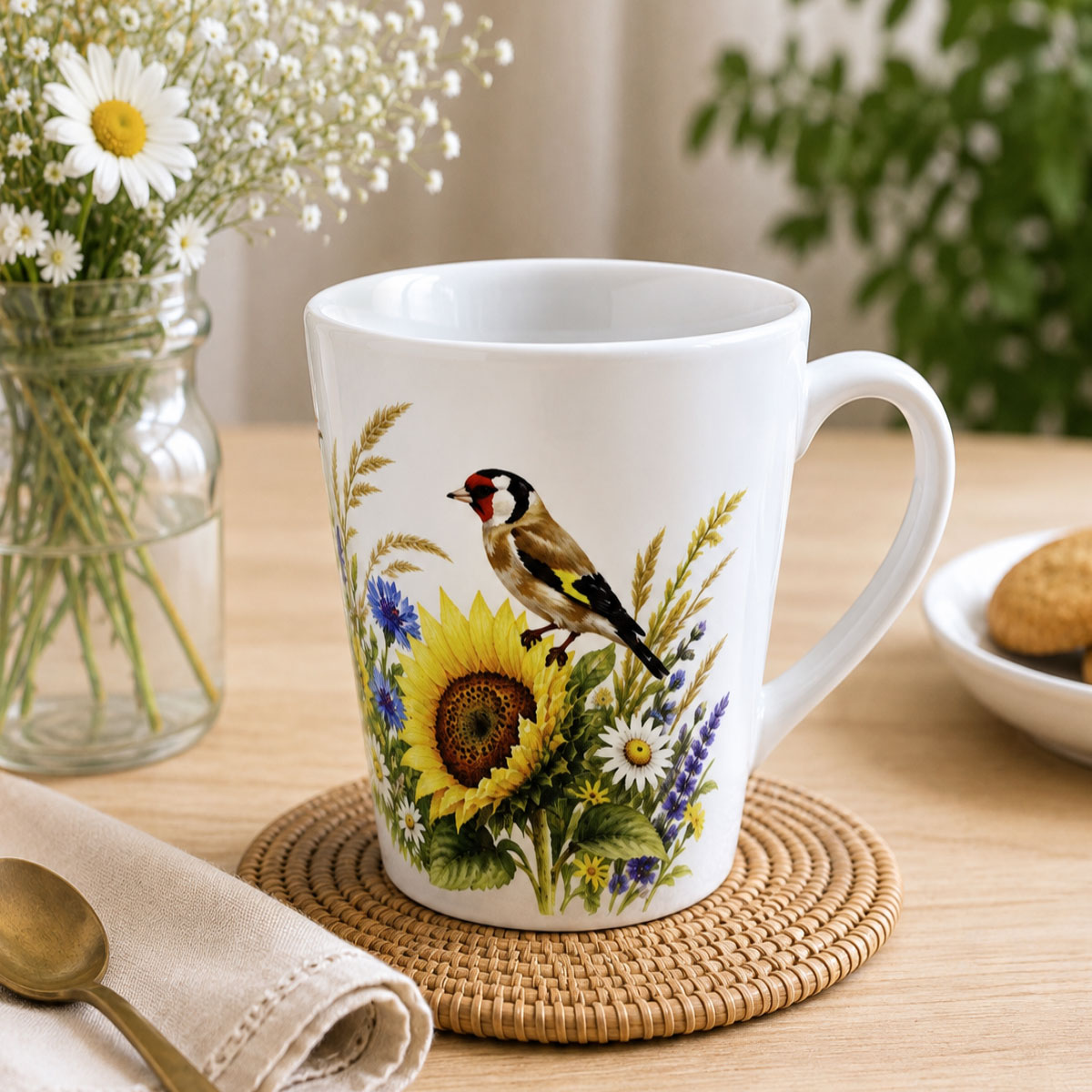 Mug conique chardonneret et tournesol 320 ml en c�ramique