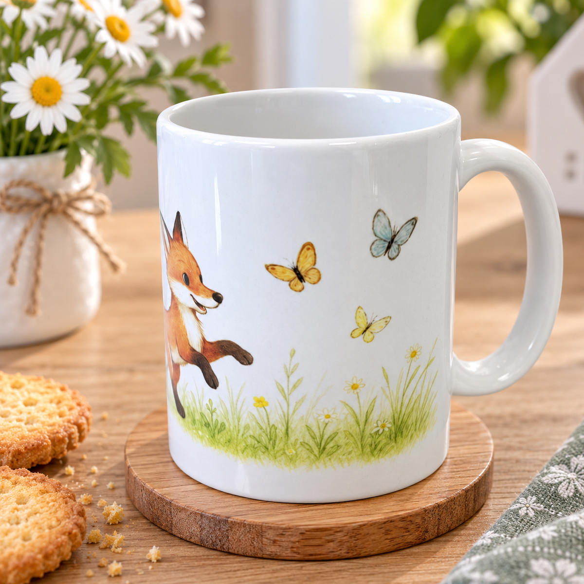 Mug renard et papillons en c�ramique 300 ml