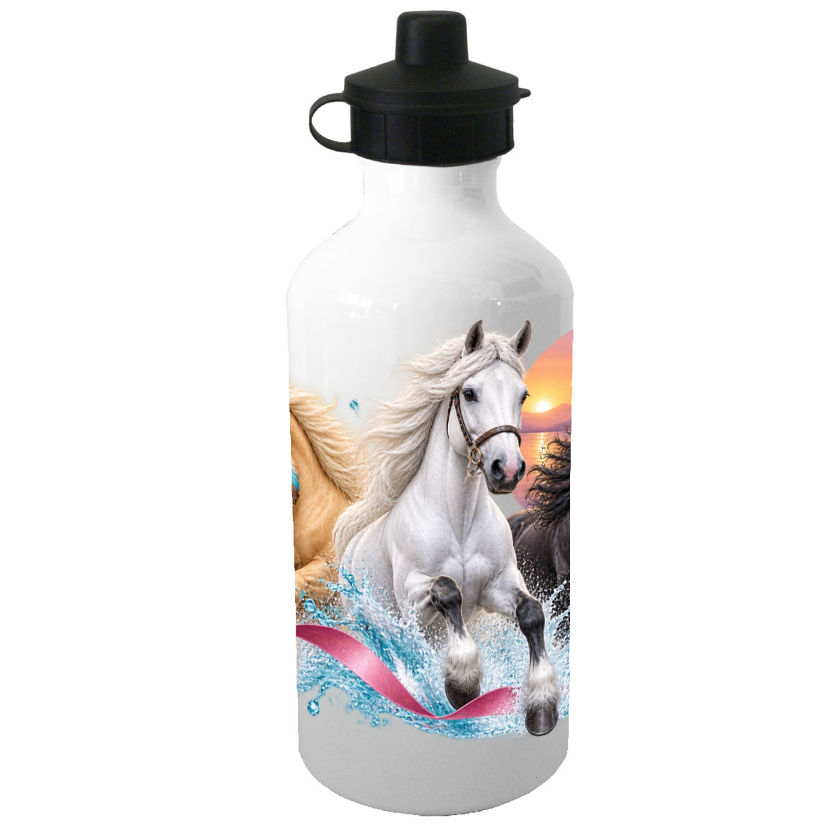 Gourde cheval 500 ml en aluminium � cheval blanc au galop