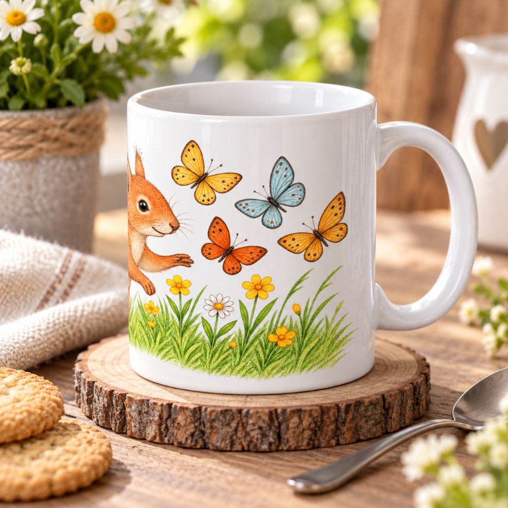 Mug �cureuil et papillon en c�ramique 320 ml