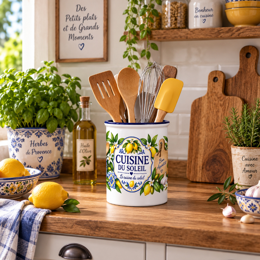 Pot � ustensiles cuisine du soleil citrons style m�diterran�en