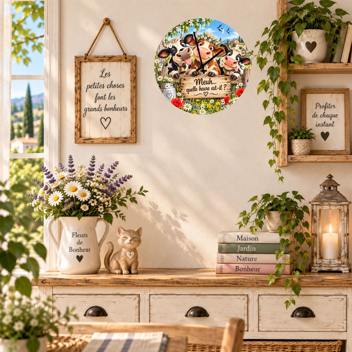Horloge vache en verre 29 cm � Meuh quelle heure est-il ?