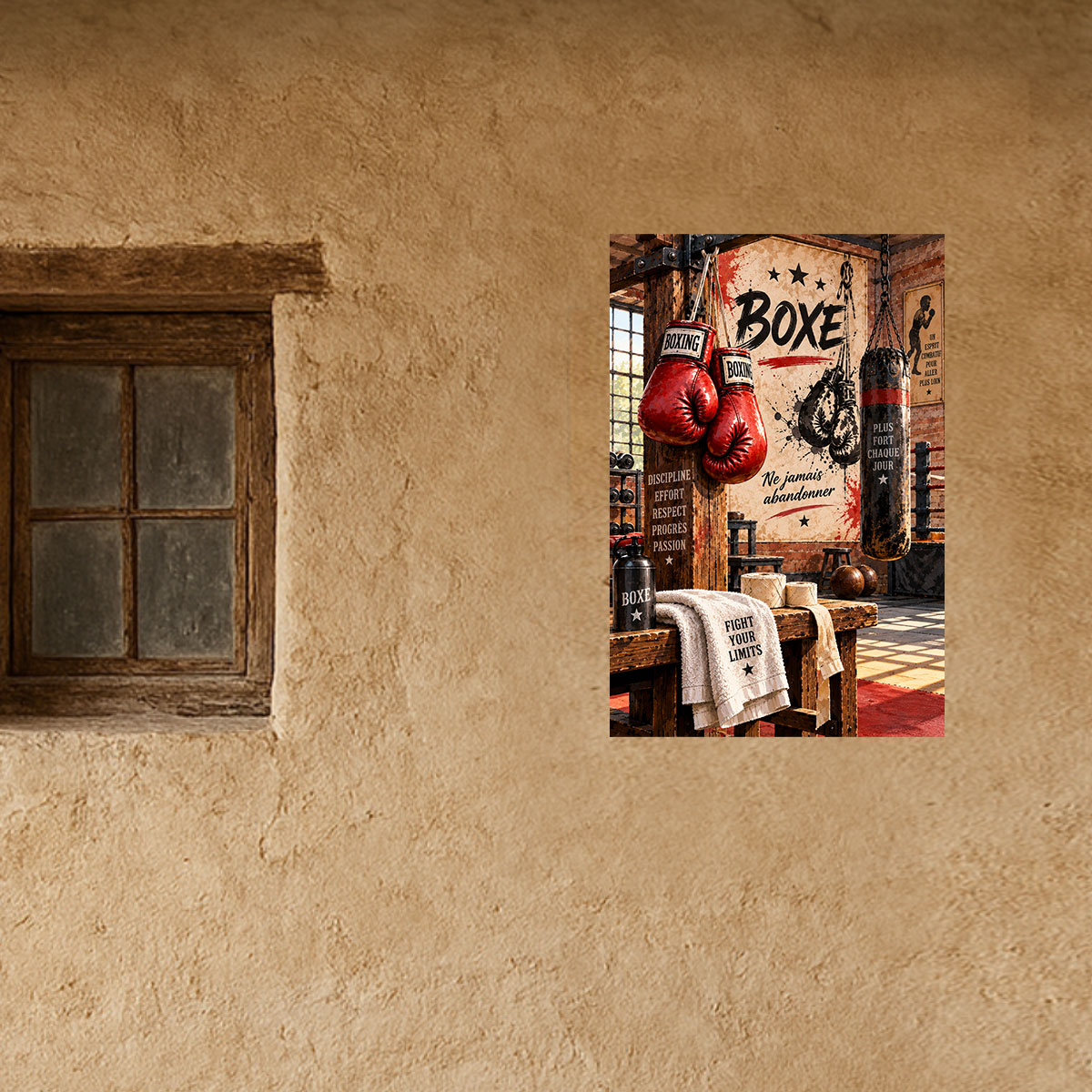 Plaque m�tal Boxe Ne jamais abandonner 30 x 20 cm