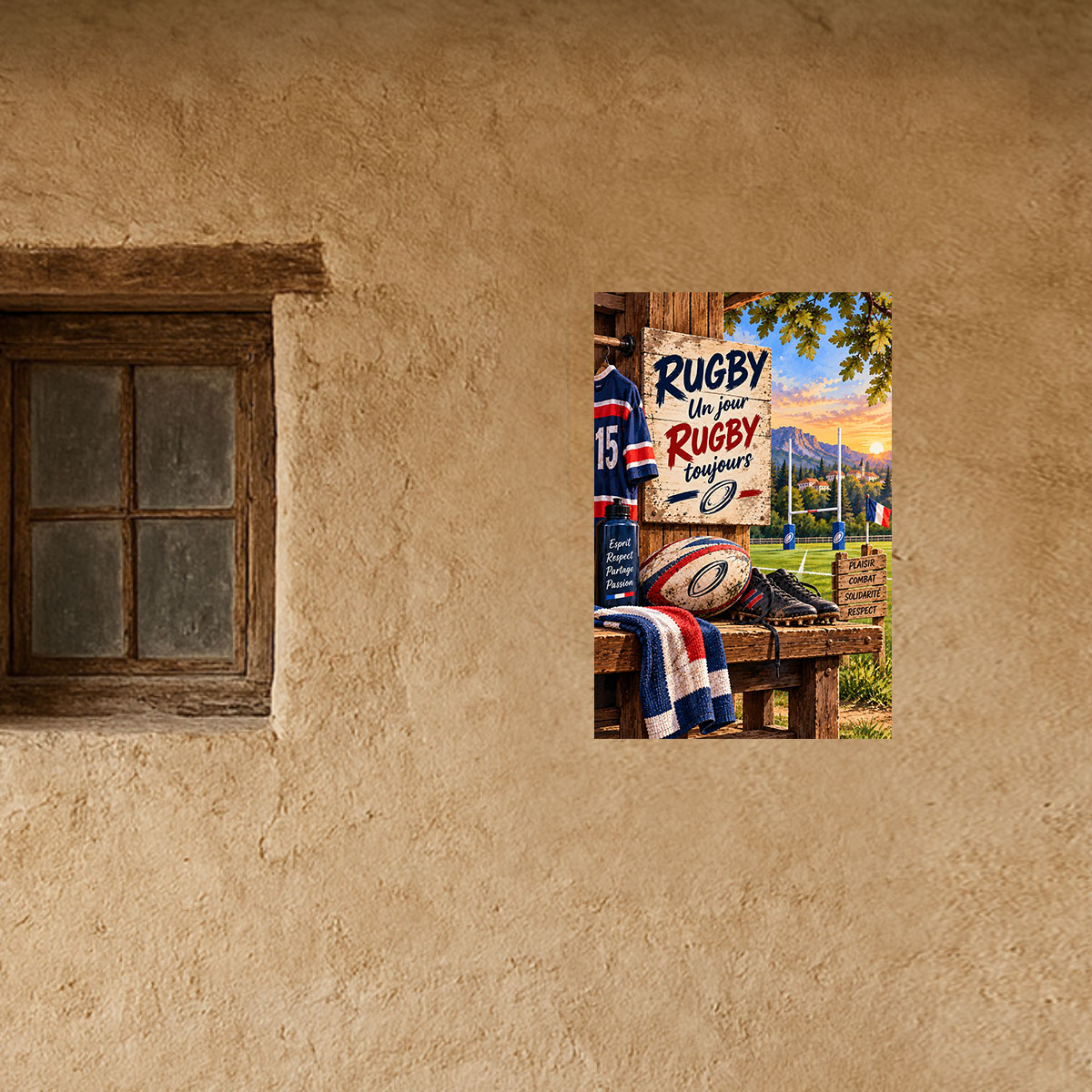 Plaque m�tal Rugby un jour Rugby toujours 30 x 20 cm