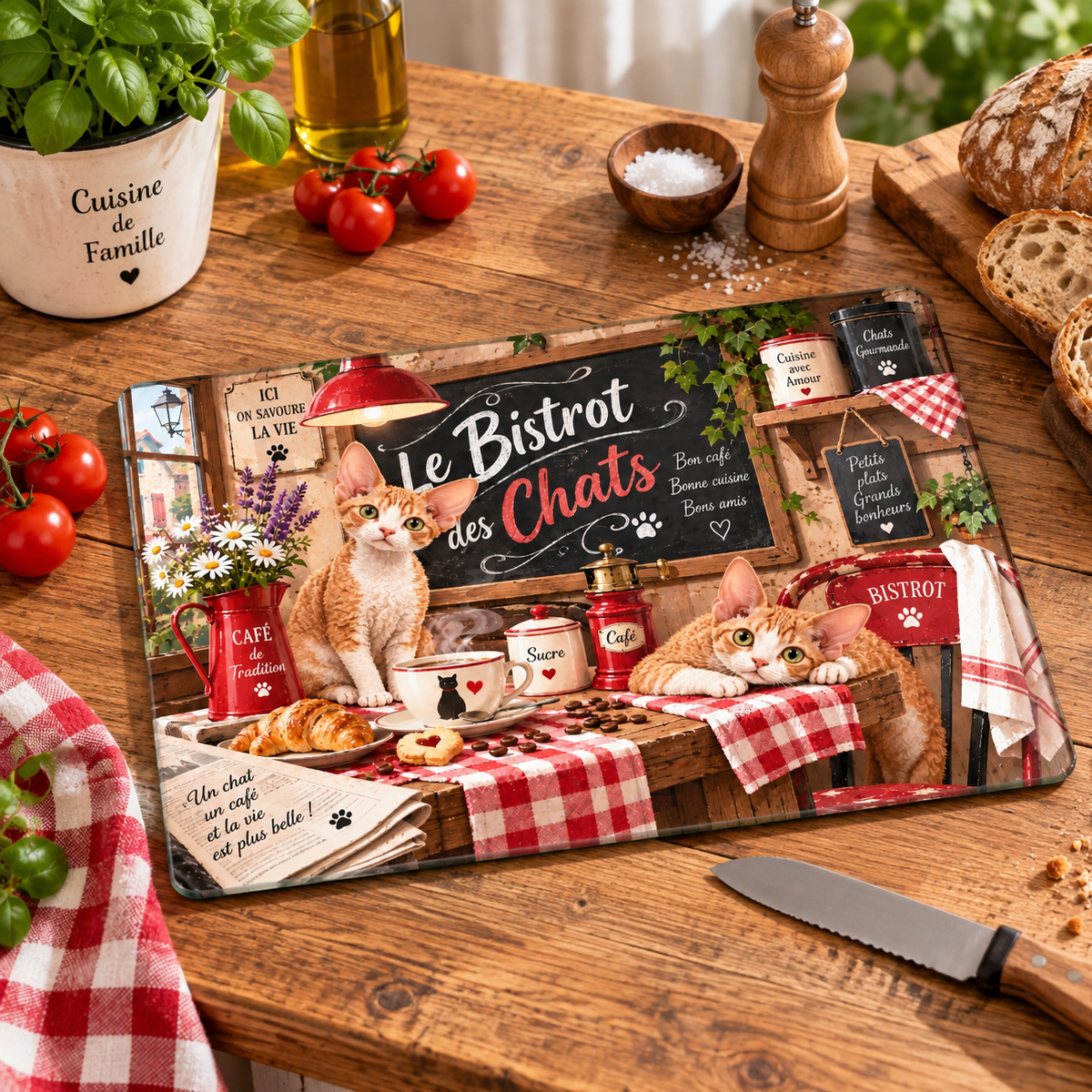 Planche � d�couper en verre chats bistrot 29 x 20 cm