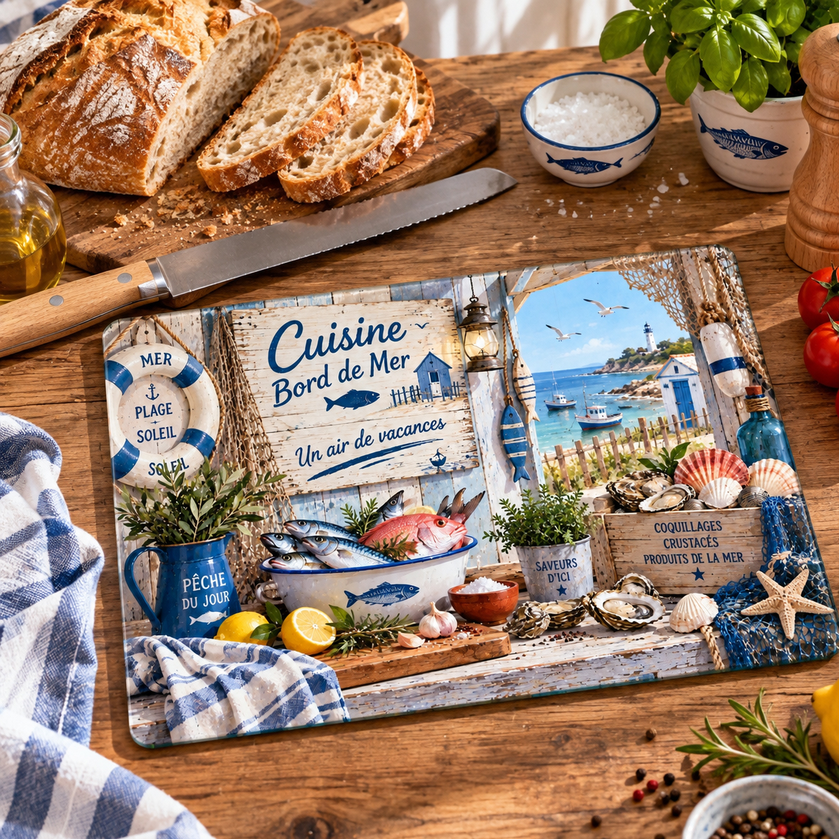Planche � d�couper verre Cuisine bord de mer 29 x 20 cm