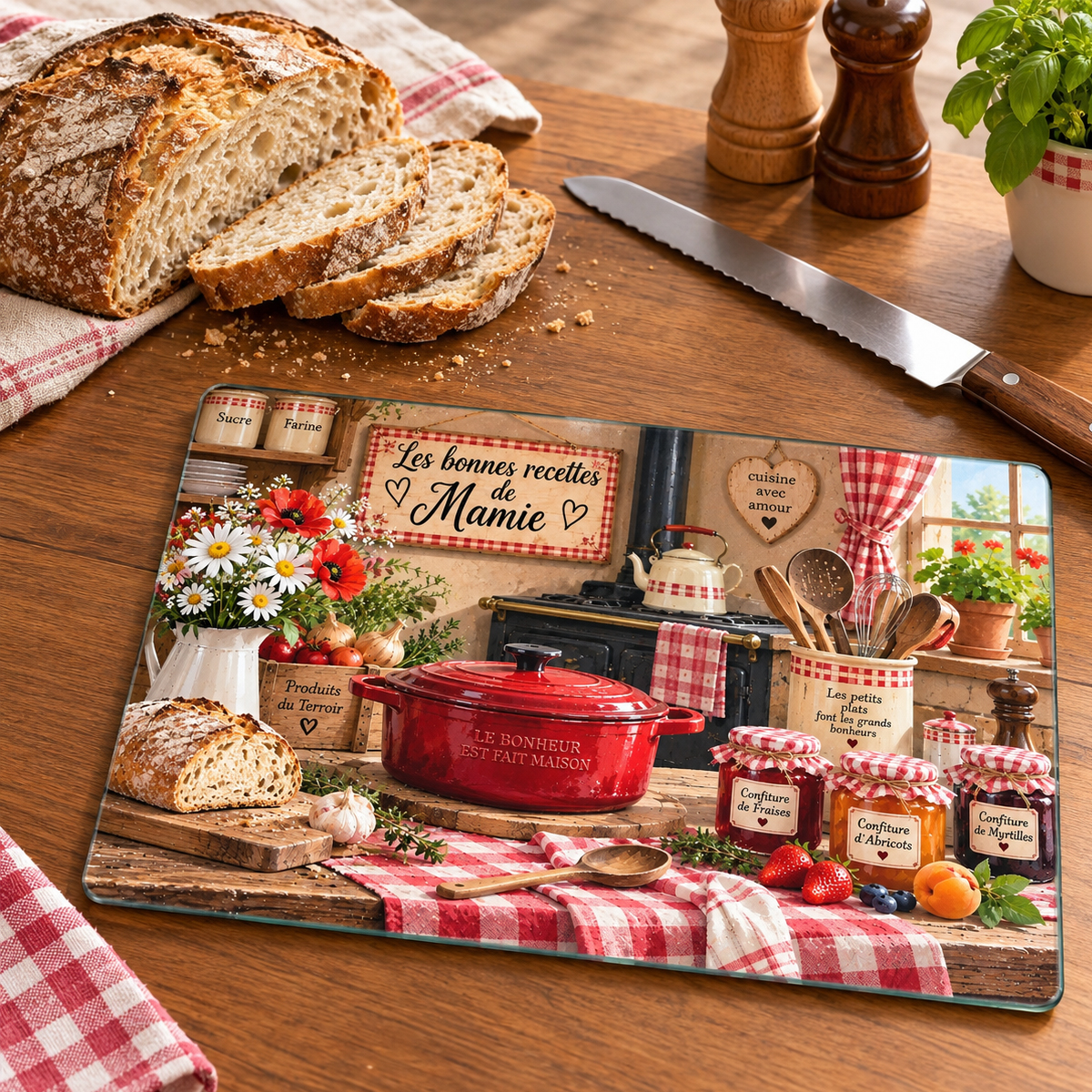 Planche � d�couper verre Les bonnes recettes de Mamie 29 x 20 cm