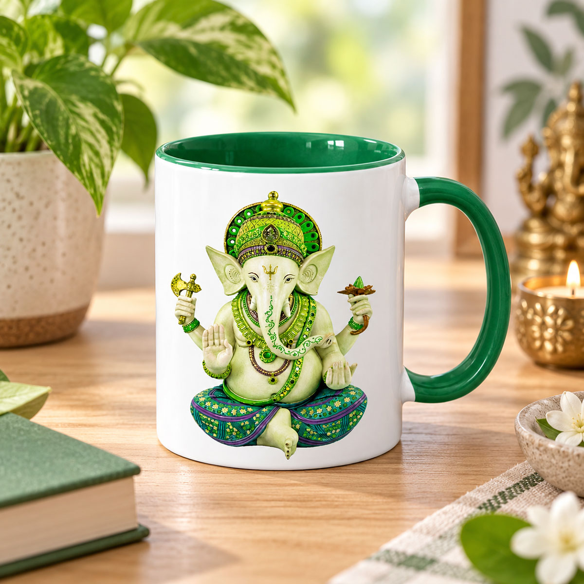 Mug Ganesh int�rieur vert en c�ramique 350 ml