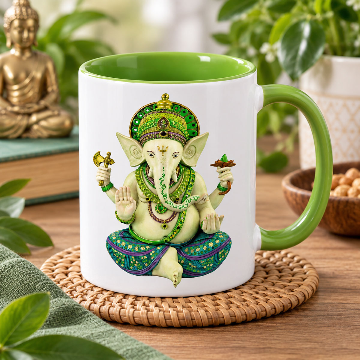 Mug Ganesh int�rieur vert clair en c�ramique 350 ml