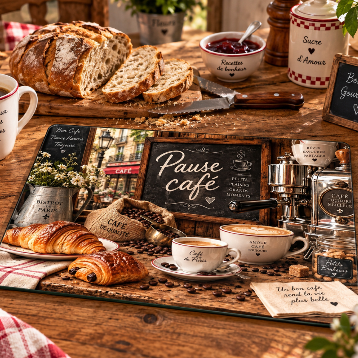 Planche � d�couper en verre Pause caf� bistrot 29 x 20 cm