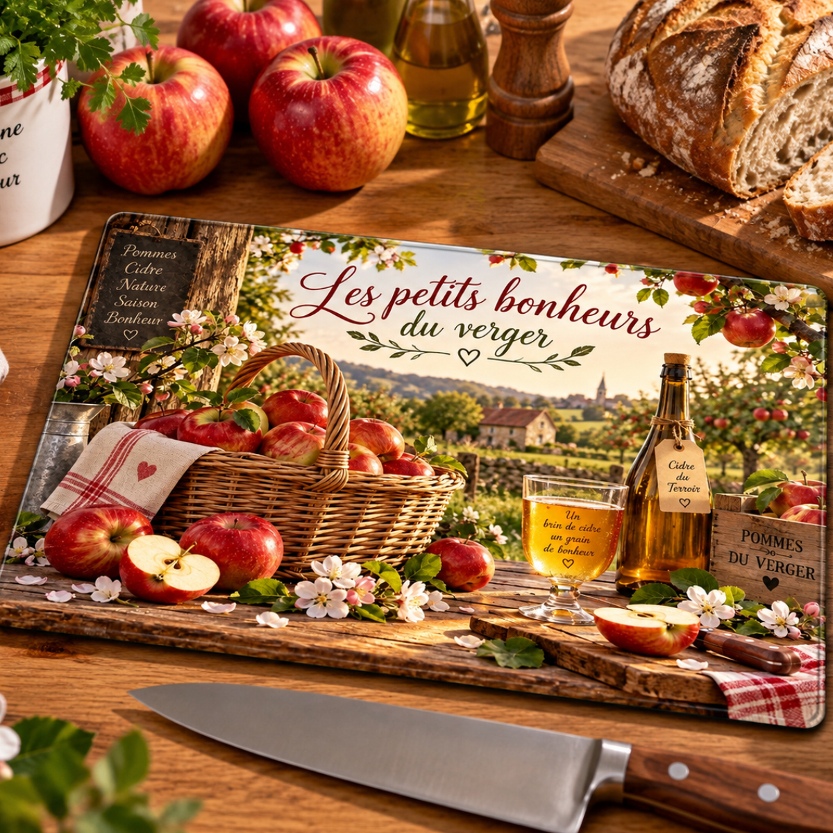 Planche � d�couper verre pommes du verger 29 x 20 cm