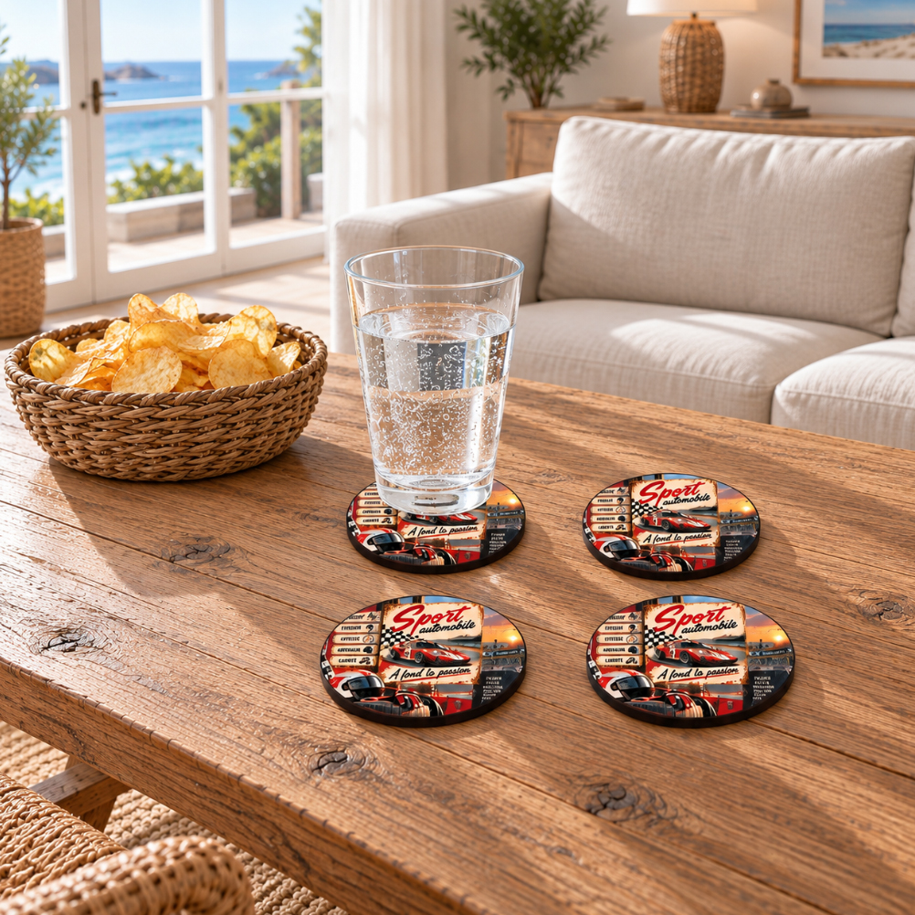Lot de 4 dessous de verre sport automobile 9,5 cm