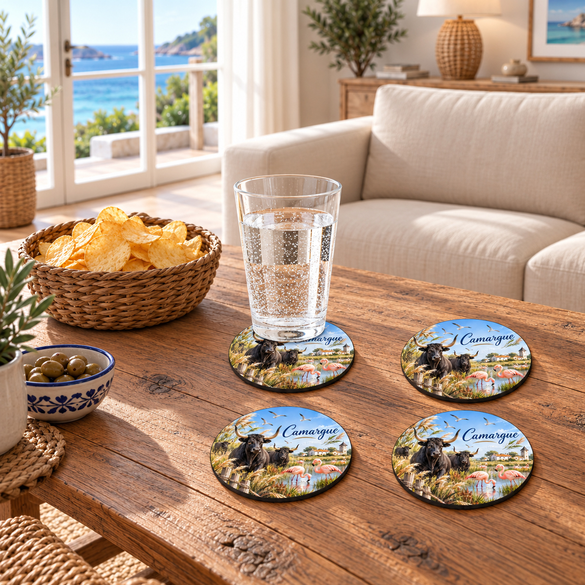 Lot de 4 dessous de verre Camargue taureaux 9,5 cm