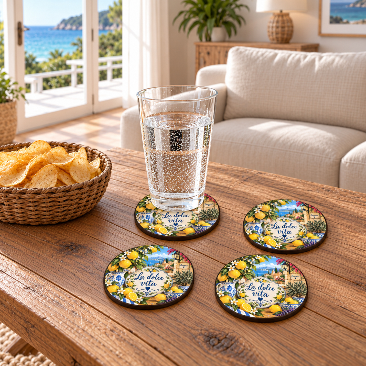 Lot de 4 dessous de verre citrons Provence 9,5 cm