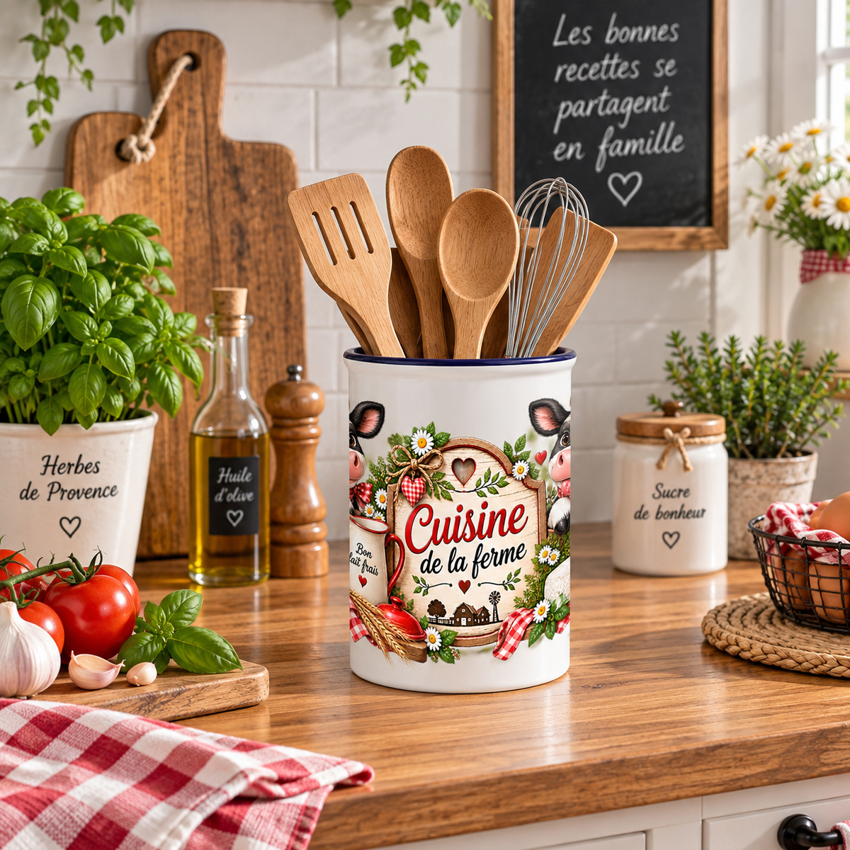 Pot � ustensiles cuisine de la ferme en c�ramique 13 cm