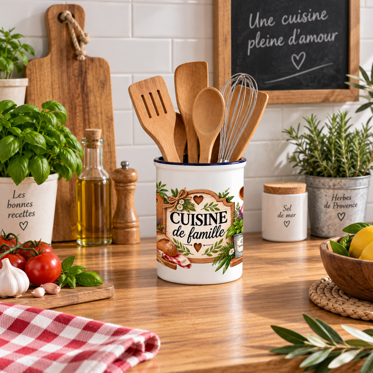 Pot � ustensiles Cuisine de famille en c�ramique 13 cm