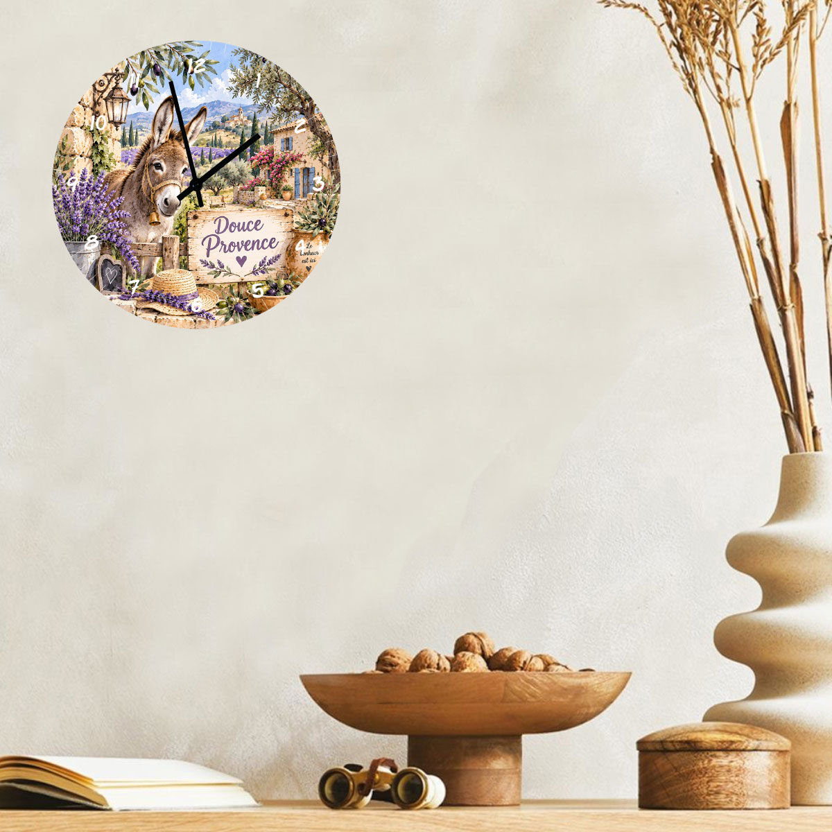Horloge murale �ne de Provence lavande en verre 29 cm