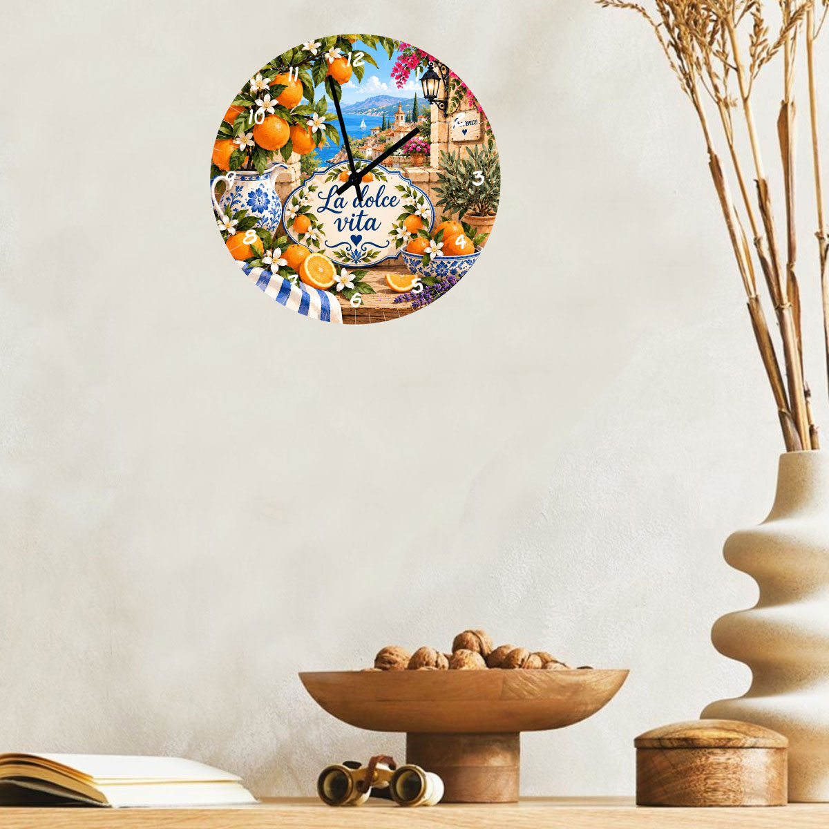 Horloge murale La dolce vita oranges Provence en verre 29 cm