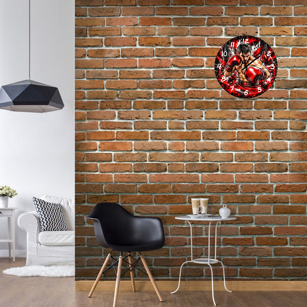 Horloge murale en verre boxe 29 cm � boxeur et gants rouges