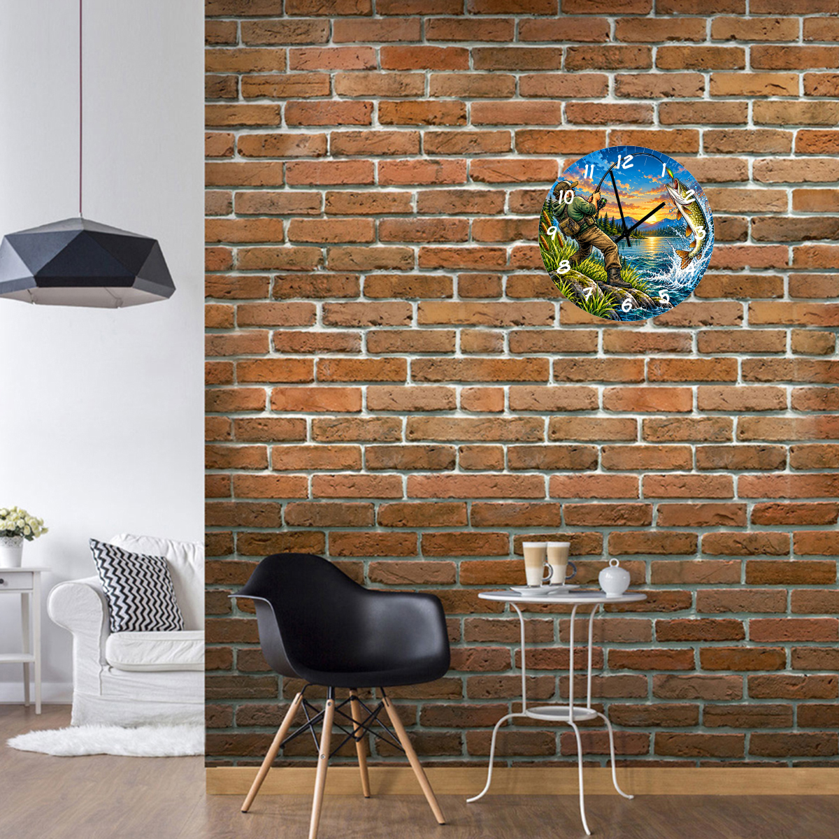 Horloge murale en verre p�che au brochet 29 cm � p�cheur