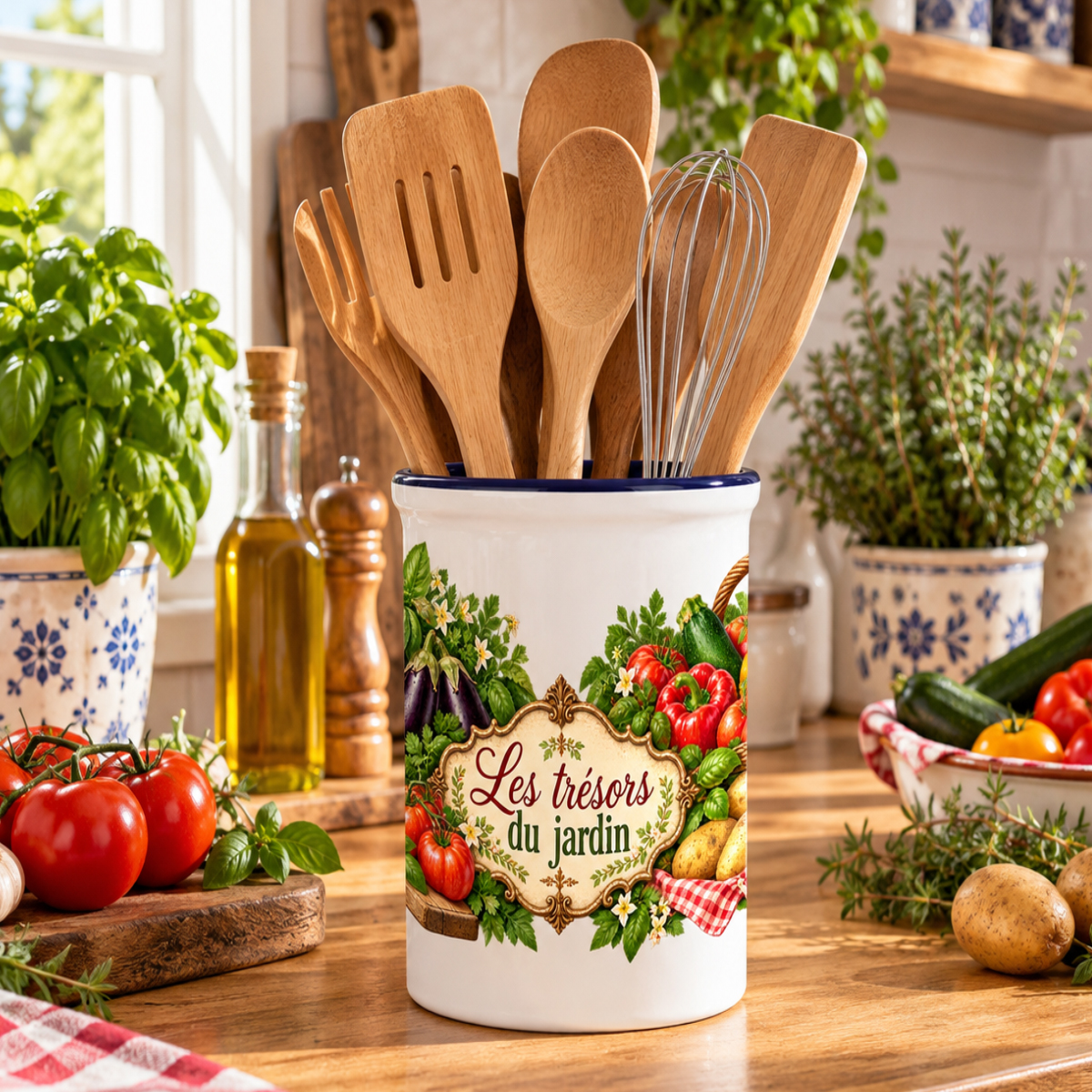 Pot � ustensiles en c�ramique les tr�sors du jardin