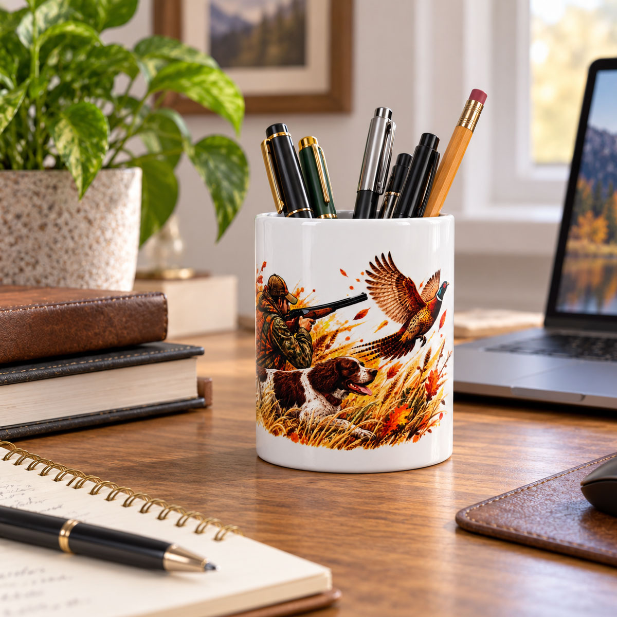 Pot � crayons chasse Passion en c�ramique � 9,8 cm