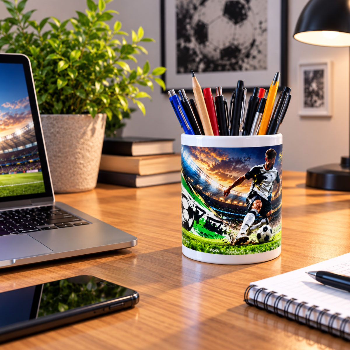 Pot � crayons Esprit football en c�ramique � 9,8 cm