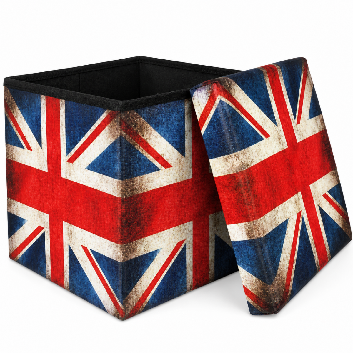 Pouf bo�te de rangement Union Jack en simili cuir 37 cm