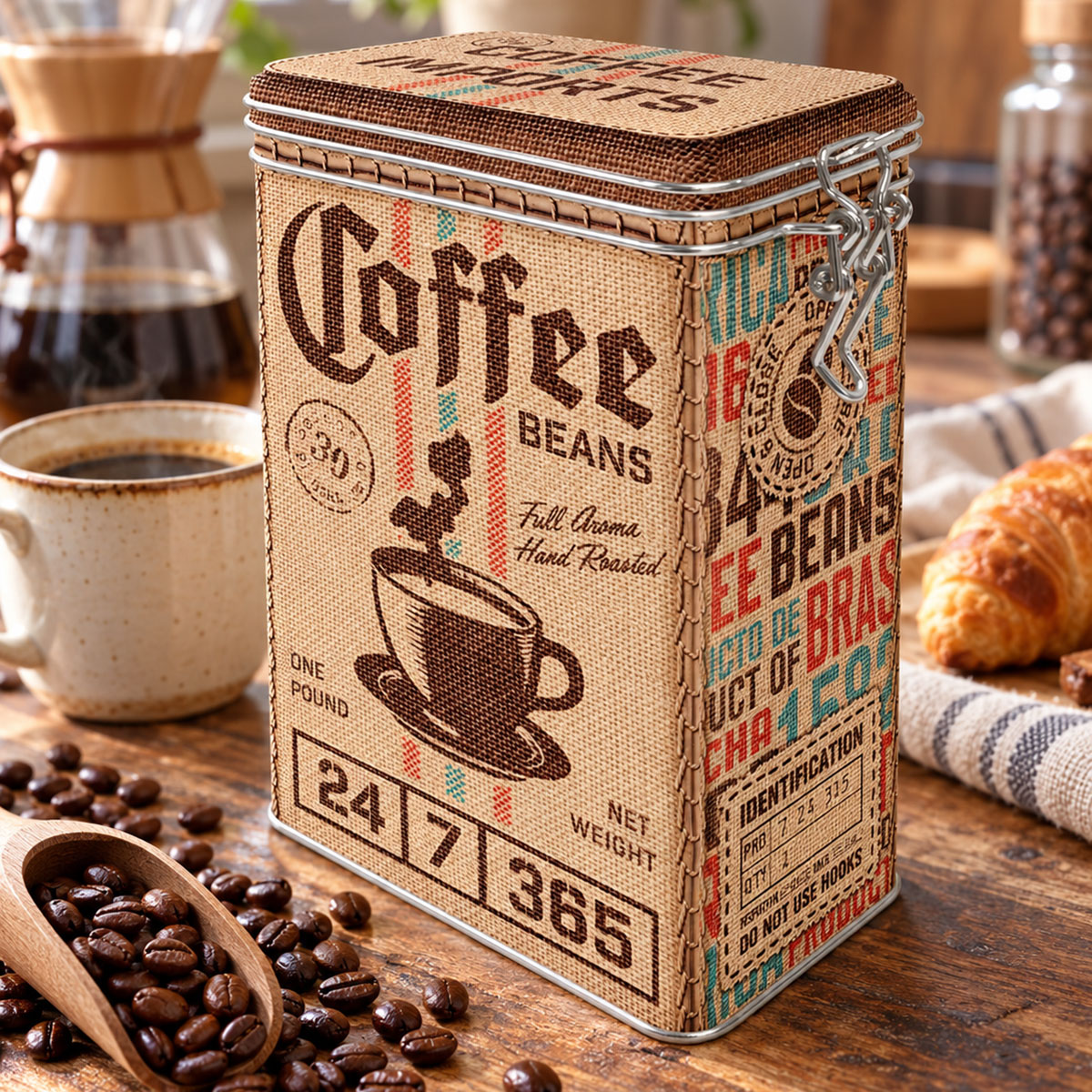 Bo�te � caf� herm�tique vintage Coffee Beans en m�tal