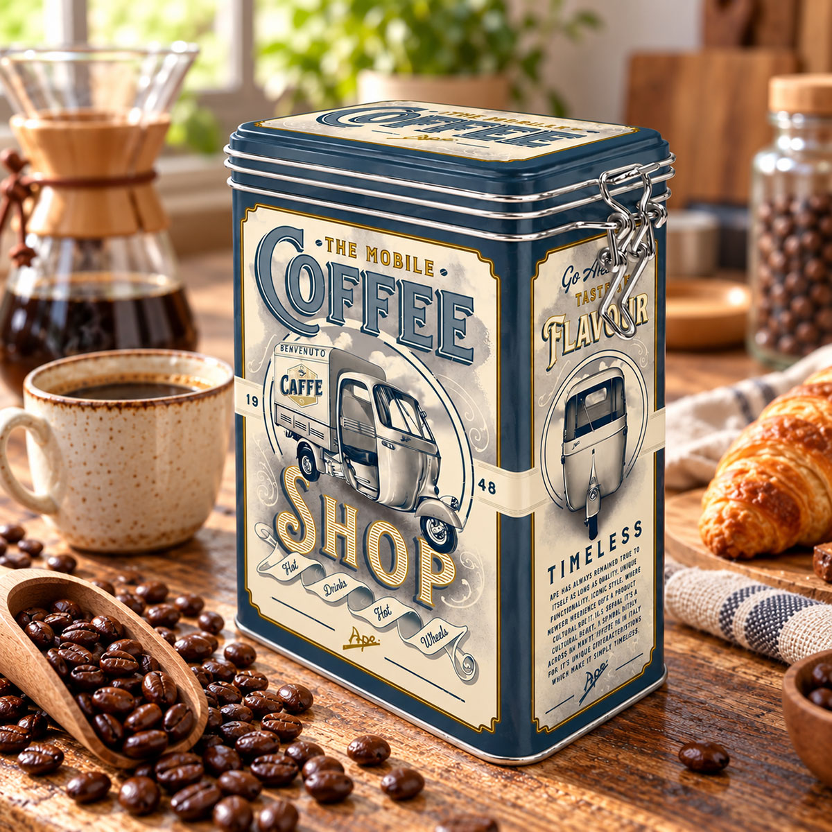 Bo�te � caf� herm�tique vintage Coffee Shop en m�tal