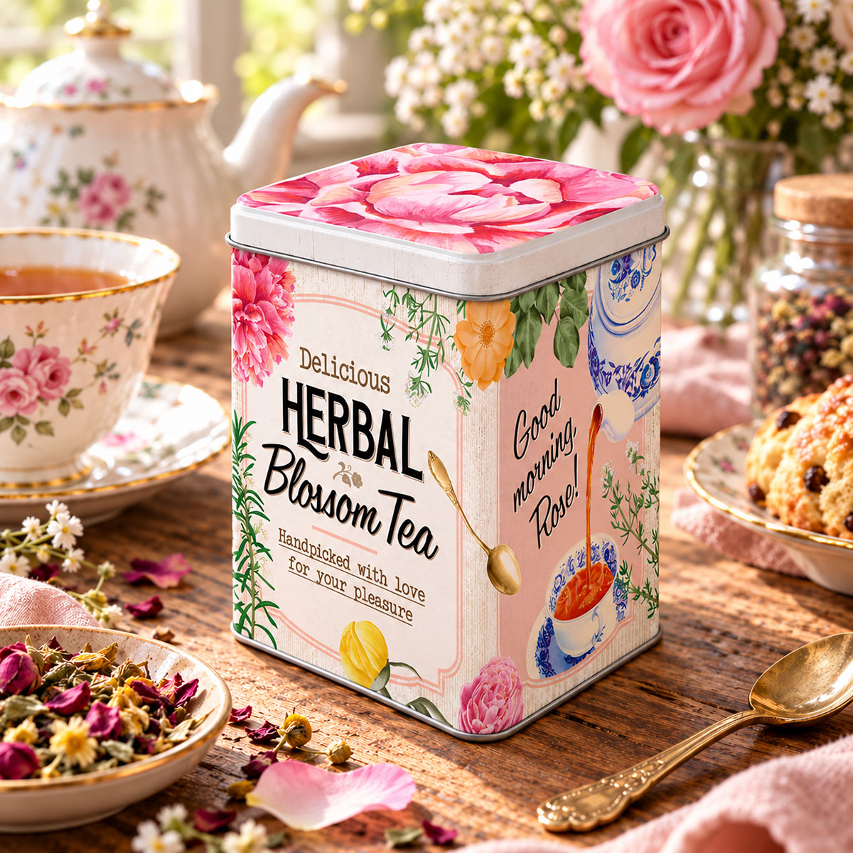 Bo�te � th� Herbal Blossom Tea fleurie en m�tal