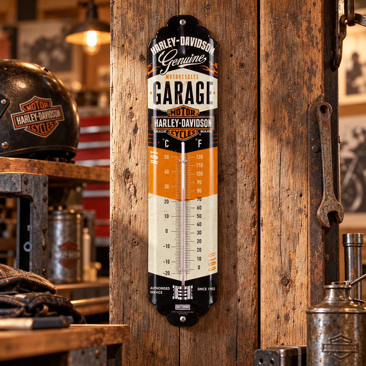 Thermom�tre Harley-Davidson Garage m�tal 28 cm