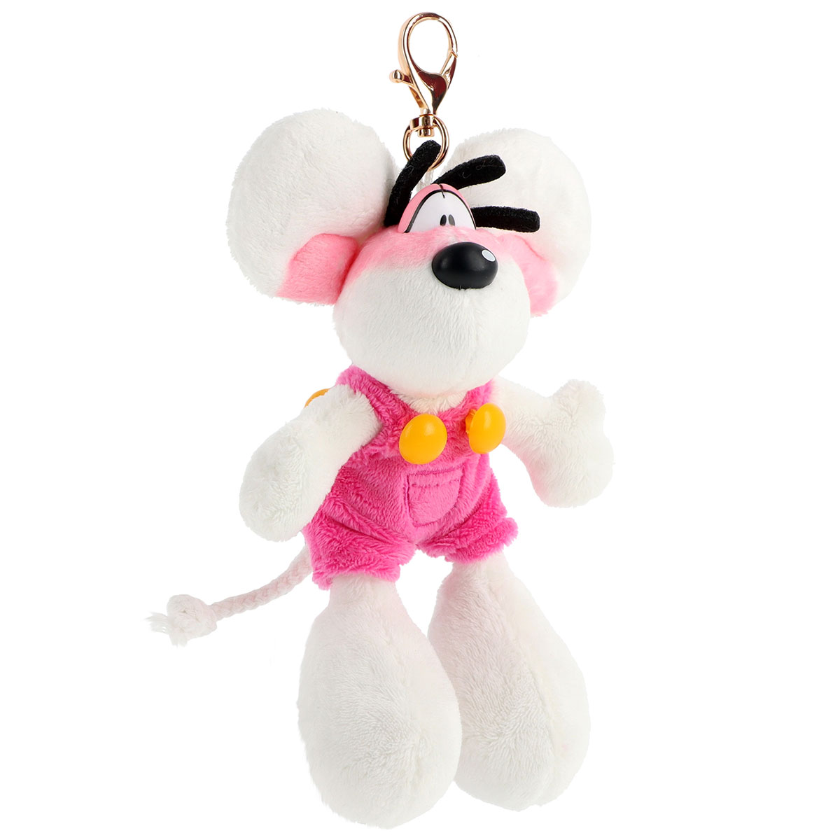 Porte-cls peluche Diddl en salopette rose  15 cm