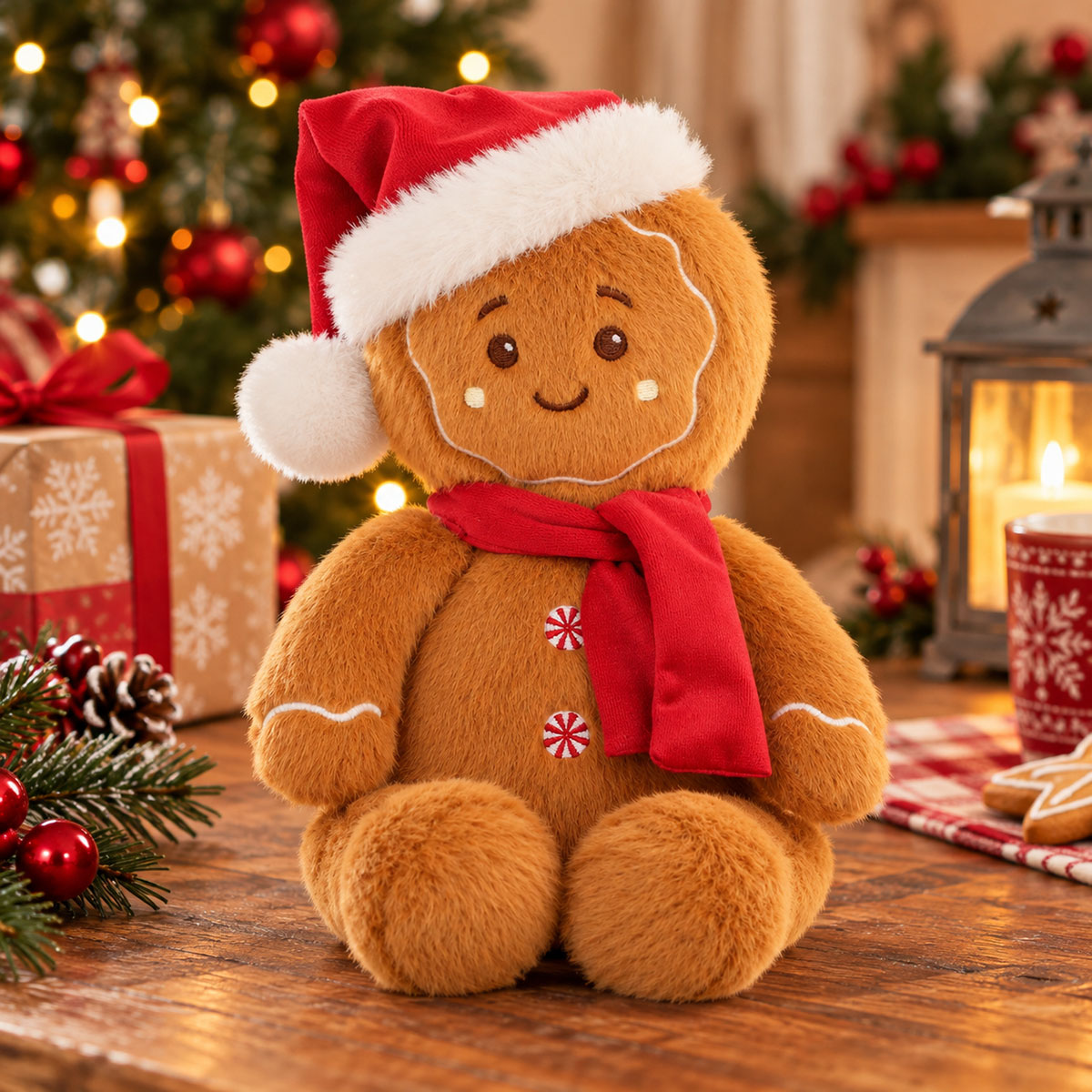 Peluche bonhomme pain d'�pices No�l recycl�e 30 cm