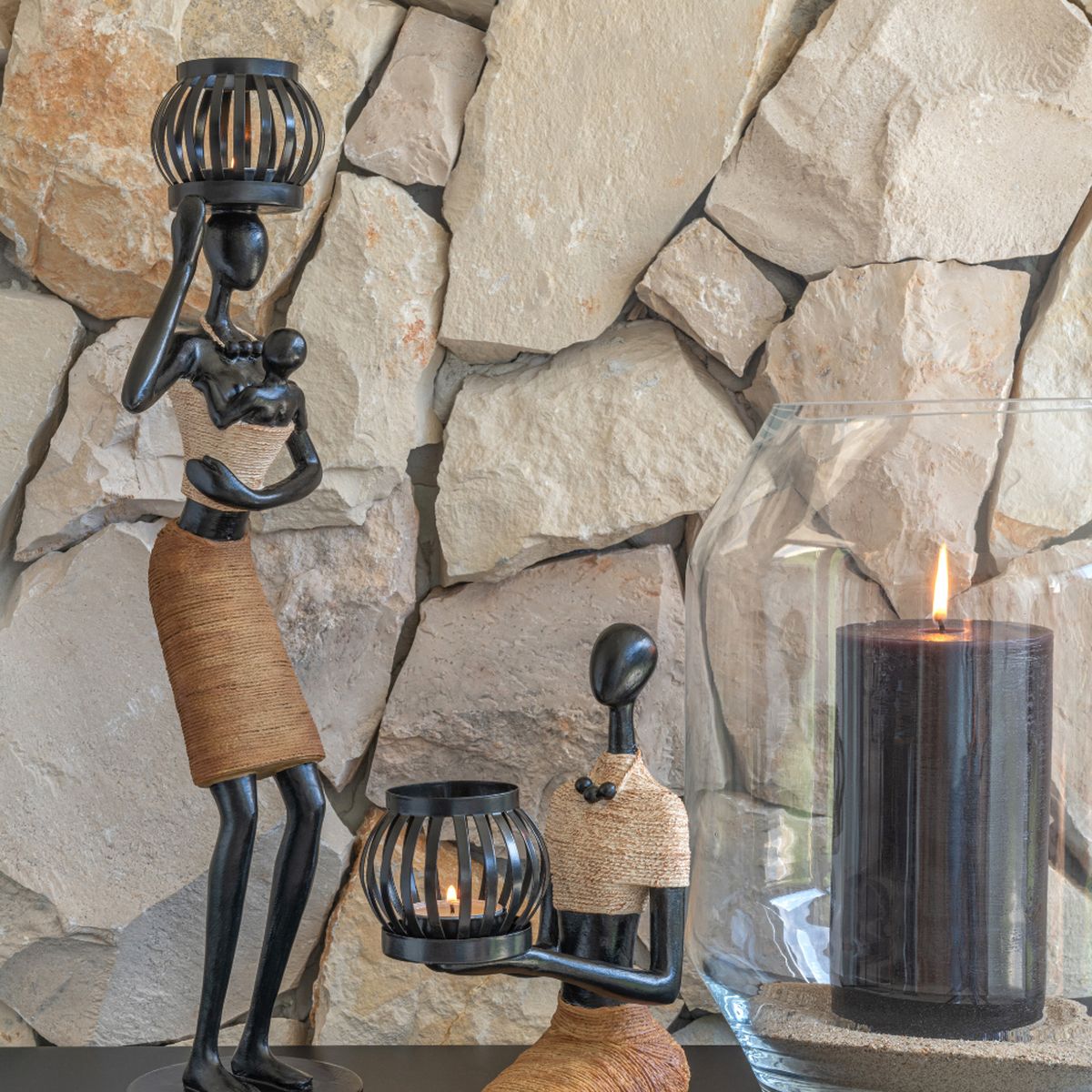 Ensemble de 2 Figurines porte-bougie africaines - photophores