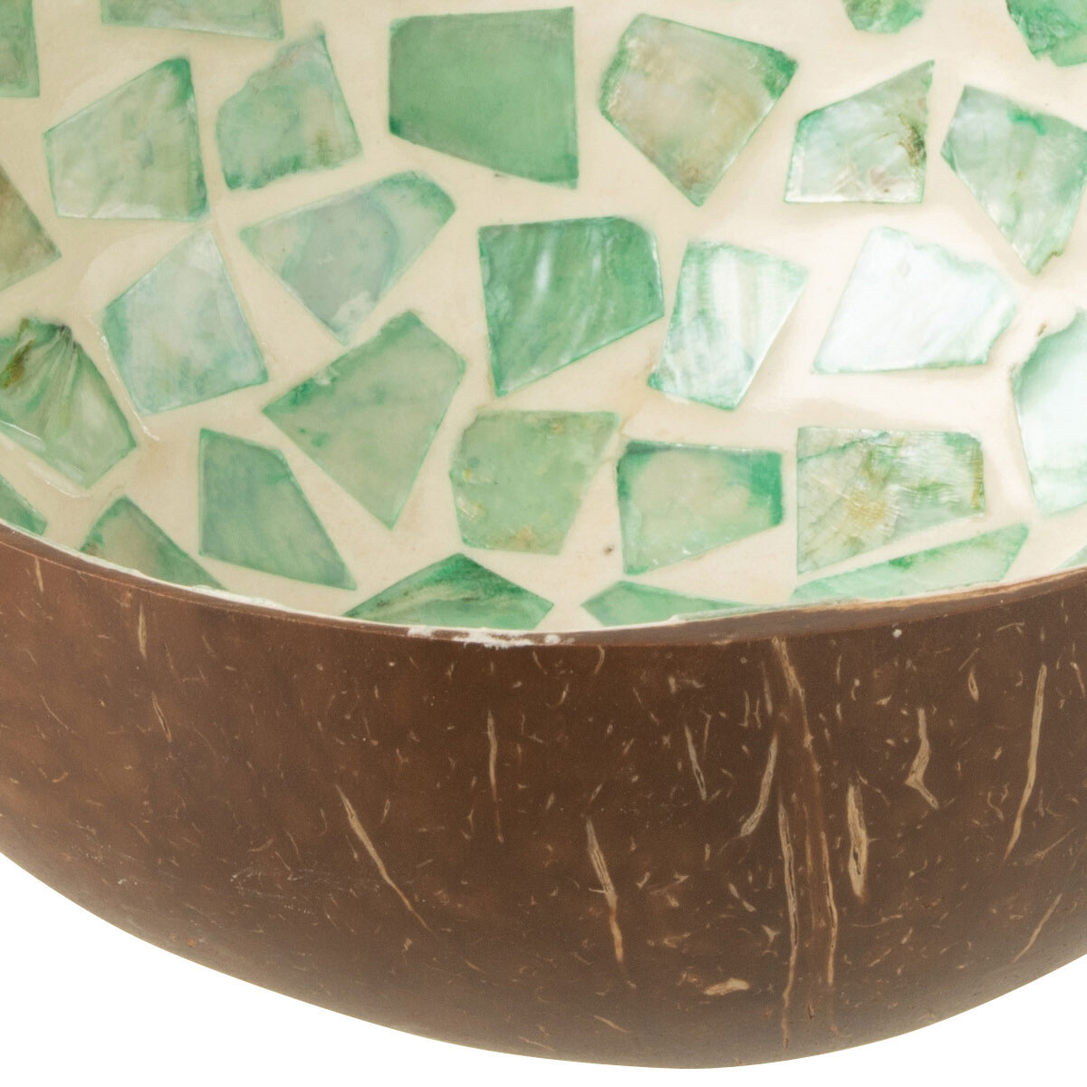 Bol dco en noix de coco avec mosaque en coquillage vert