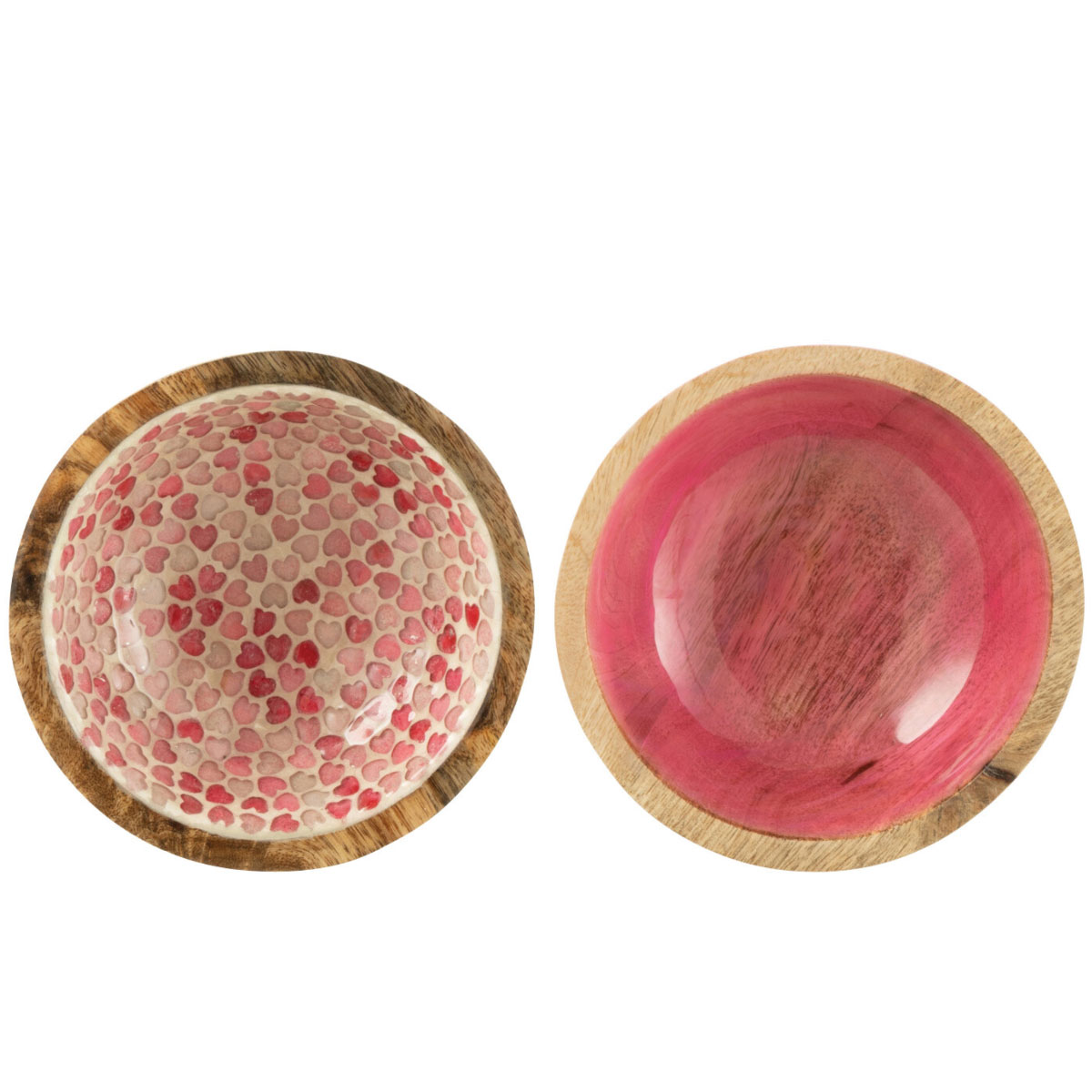 Lot de 2 Petits Bols en Bois de Manguier Rose et Coeur