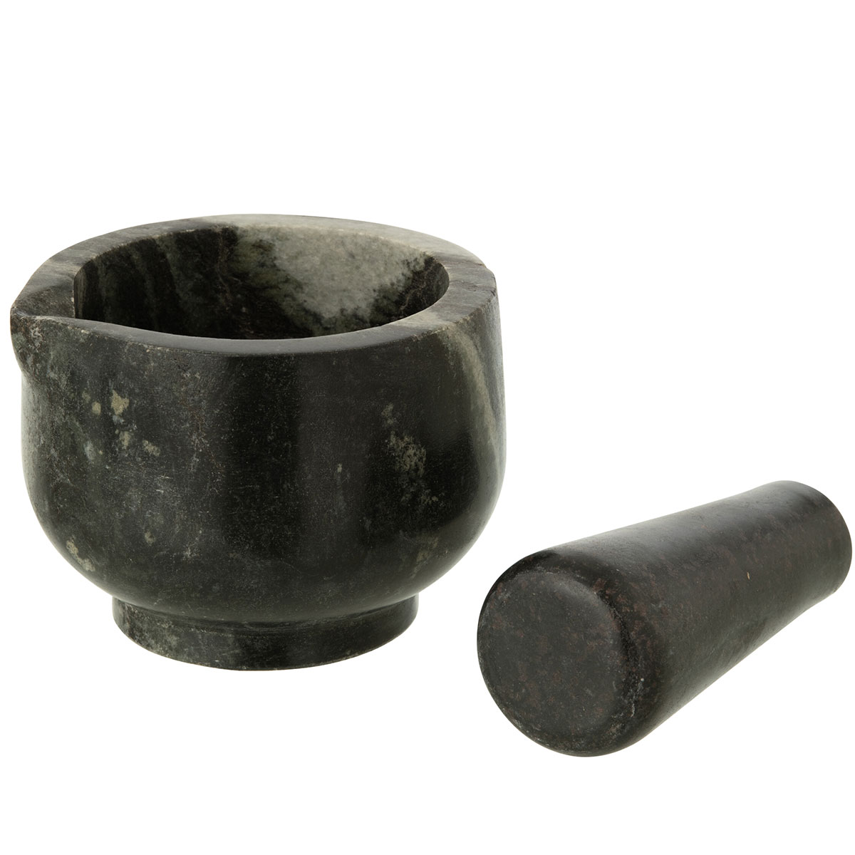 Mortier et pilon en marbre noir et gris