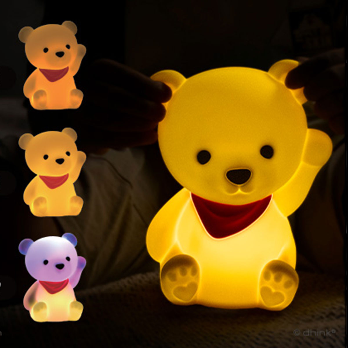 Veilleuse bébé ours sans fil touch souple LED multicolore dimmable
