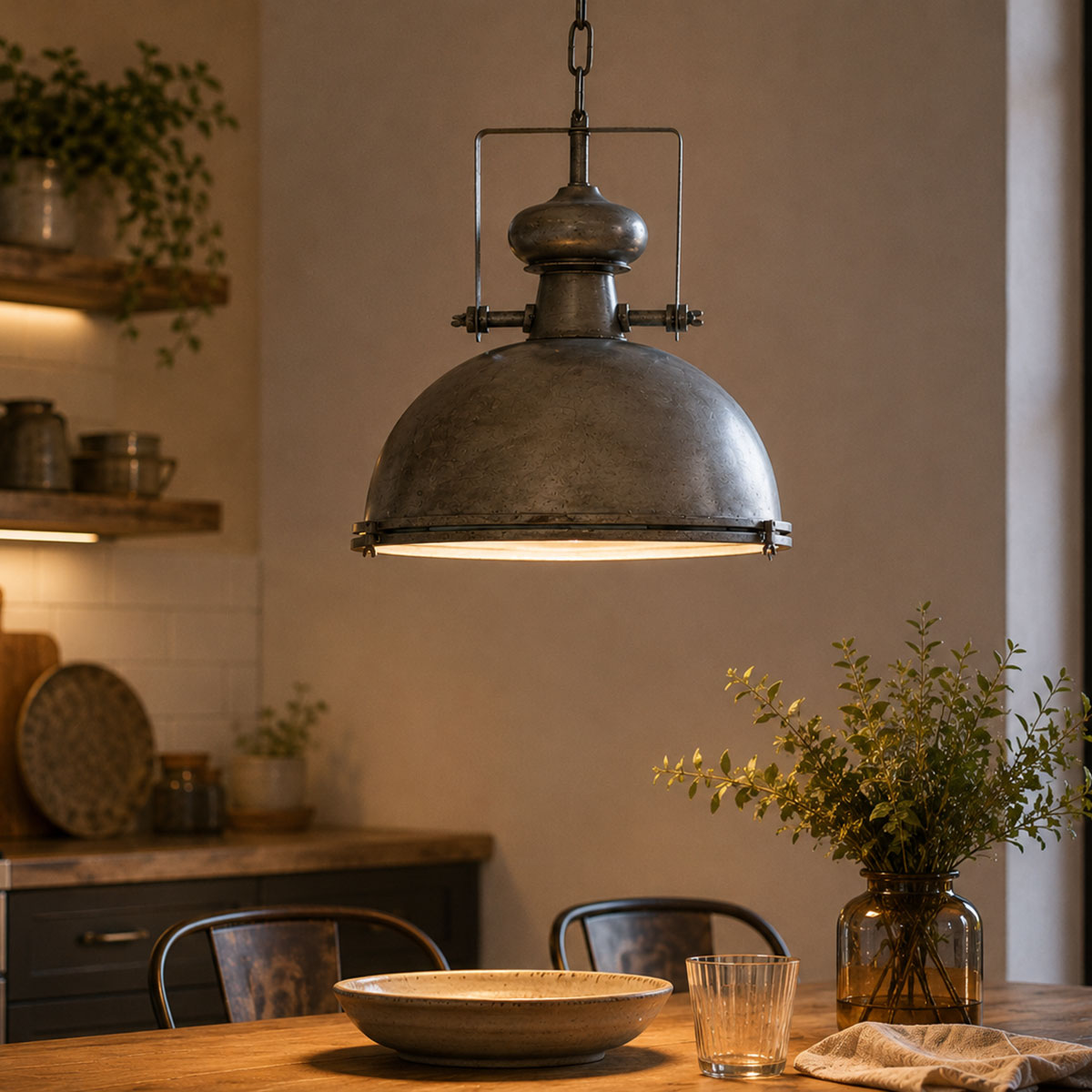 Lustre Industriel en m�tal gris forme boule