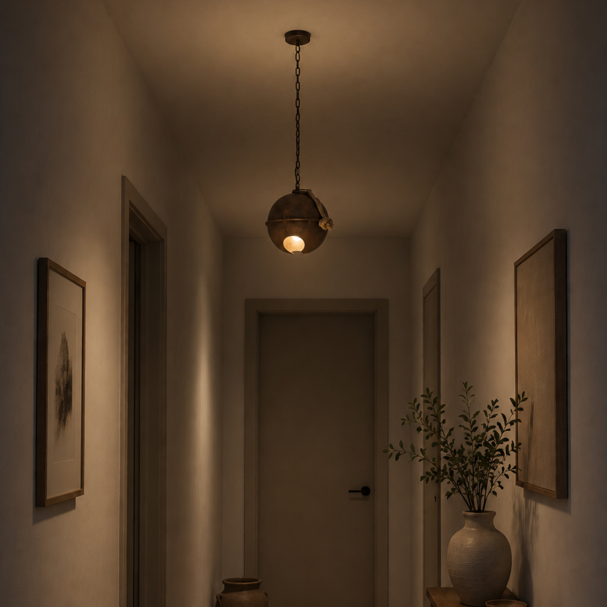 Lampe Suspendue Grelot Metal Rouille 192 cm