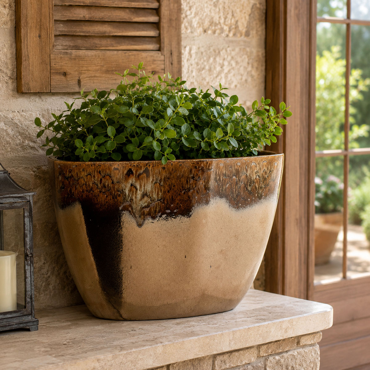 Pot de Fleur en c�ramique cuivr� marbr�