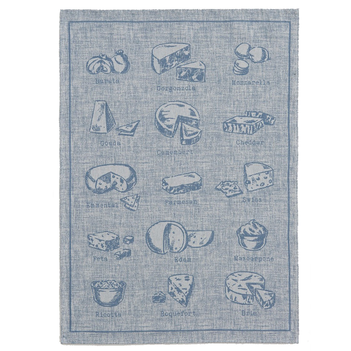 Torchon imprim Fromages 50 x 70 cm - Bleu