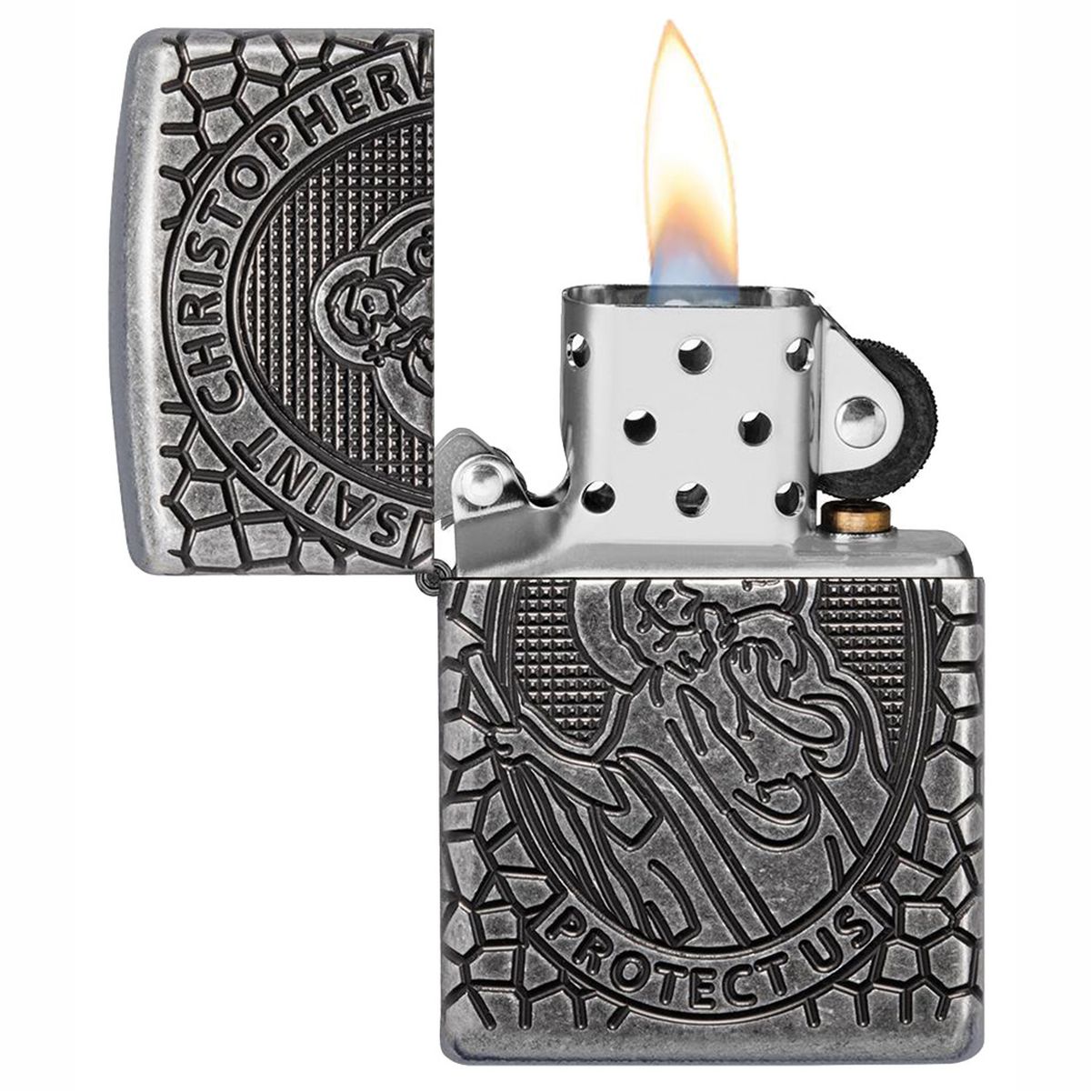 Zippo Briquet tempte Saint Christophe argent antique