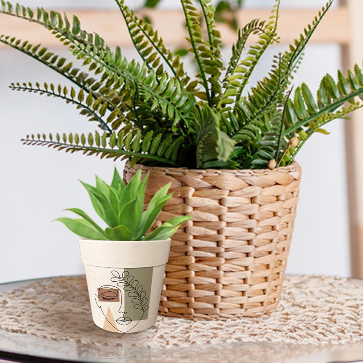 Cache Pot en Fibre de Bambou - Visage 8.5 cm