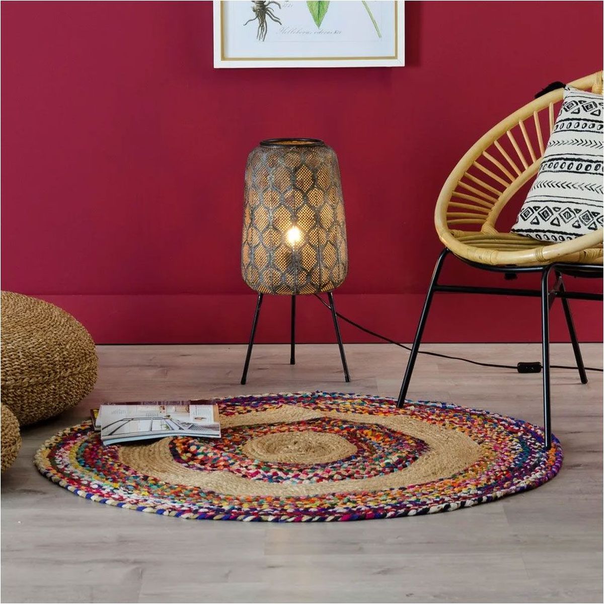 Tapis En Jute Tressé Naturel Beige 200 X 300 Cm Motif à Rayures Style Boho Ericek 81171071