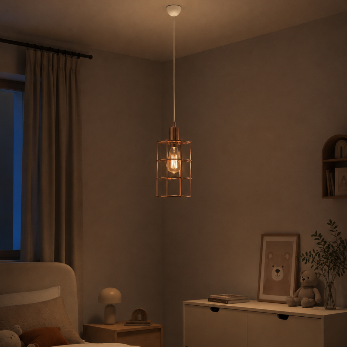 Lustre R�tro Industrielle en m�tal noir et cuivre