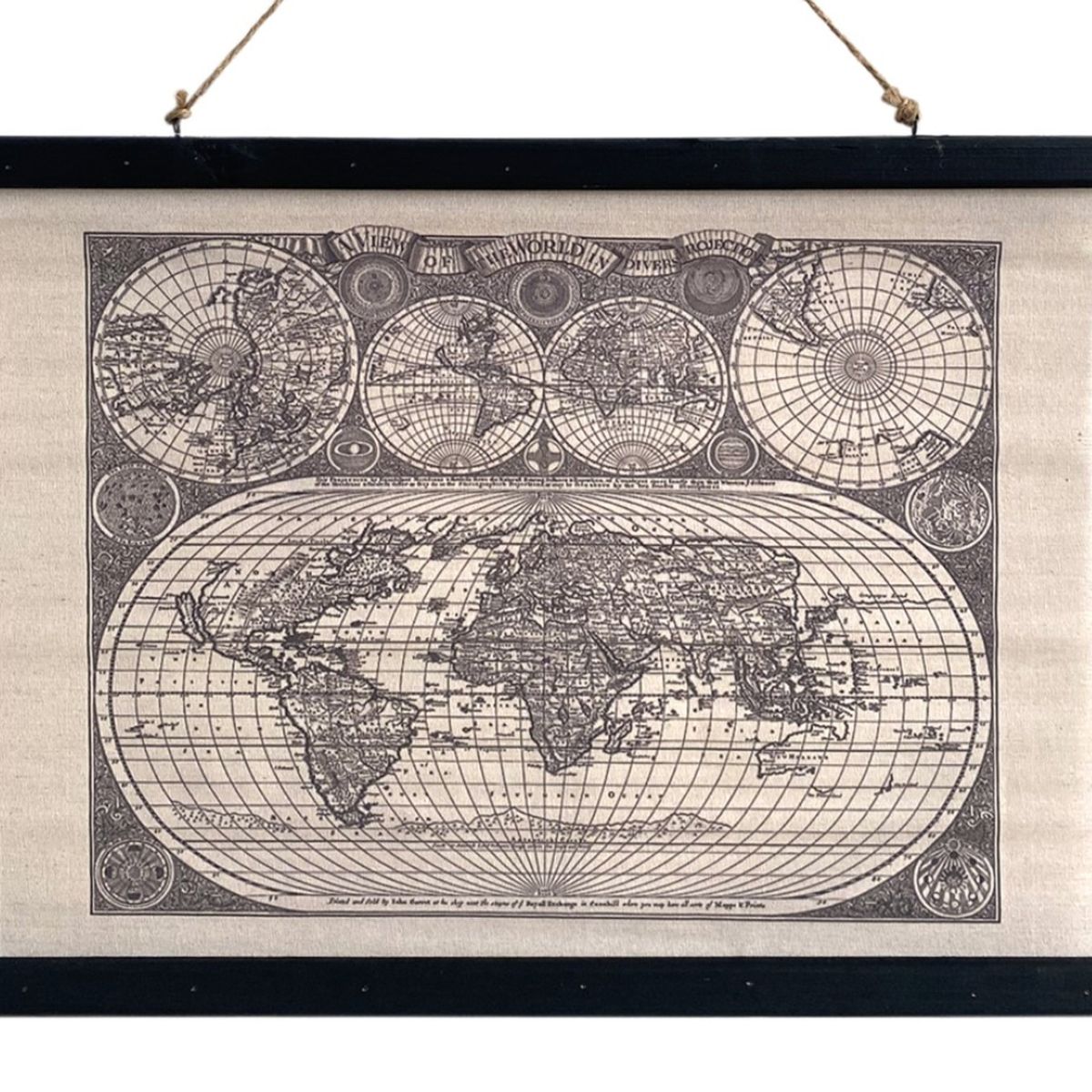 Mappemonde en toile vintage  suspendre - 63 cm