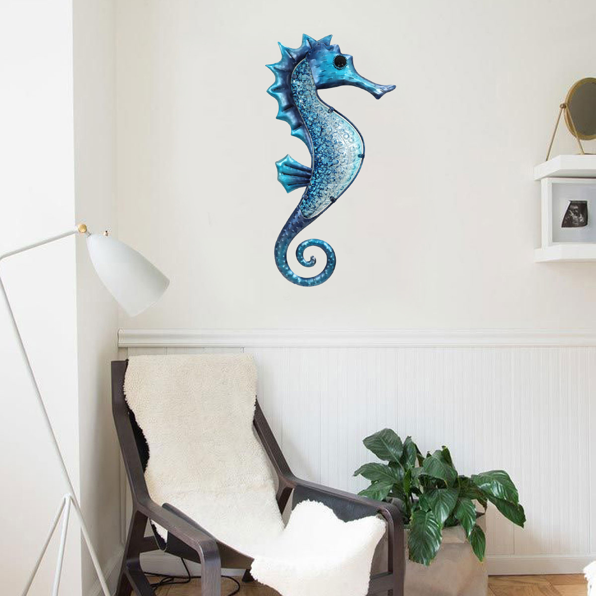 Dcoration murale Hippocampe en mtal et verre 44 cm