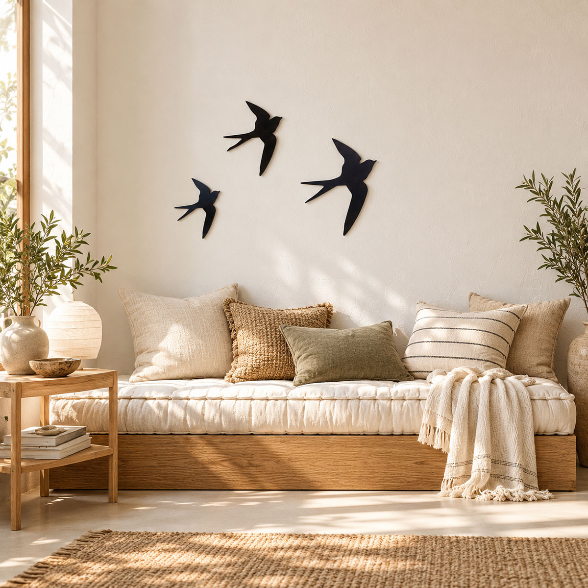 D�coration murale 3 hirondelles en m�tal noir 30 cm
